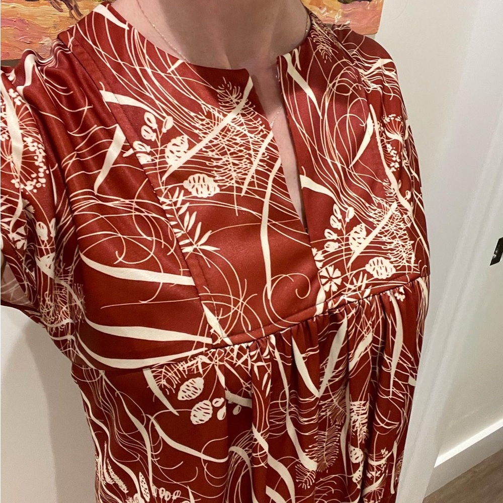 Vintage harvest wheat poly A-line maxi dress fall colors